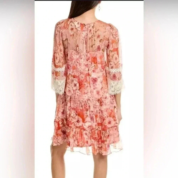 Johnny Was Yours Truly Silk Floral Mini Dress Lace Trim Sz Medium MSRP $410 - Picture 2 of 14